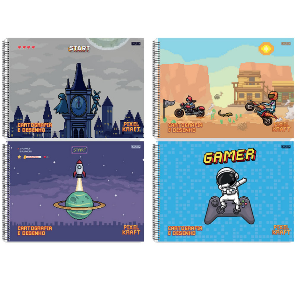 CADERNO CARTOGRAFIA ESPIRAL 60 FOLHAS PIXEL – SÃO DOMINGOS - UNITÁRIO E SORTIDO