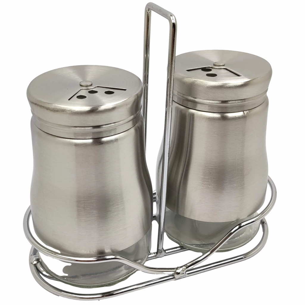 Galheteiro Saleiro Paliteiro Conjuto Aço Inox Porta Tempero Utensílio  Cozinha Com Suporte 2 Peças