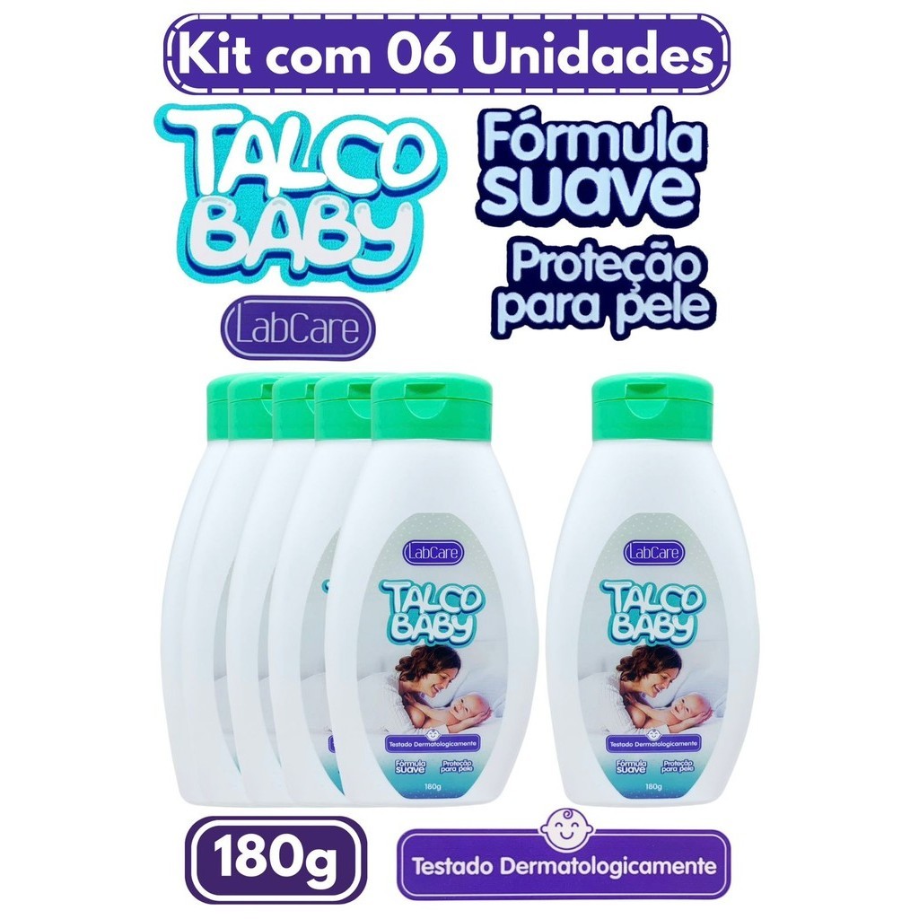 KIT COM 06 TALCO PARA BEBE / TALCO BABY LABCARE / 180 GRAMAS – SUAVE PERFUME INFANTIL em Oferta na Shopee