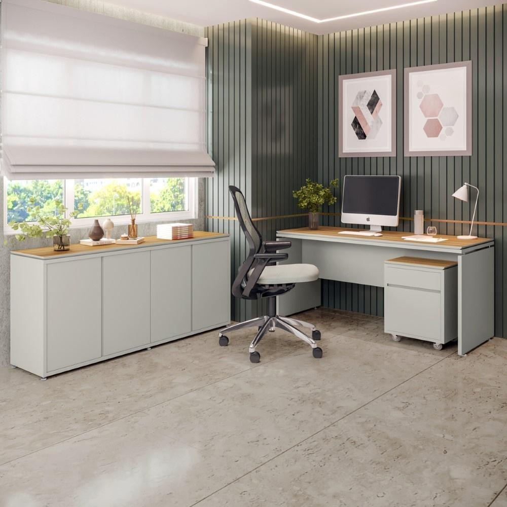 Conjunto de Escritório Office 3 Peças Mesa Escrivaninha Gaveteiro Balcão Oslo em Oferta na Shopee