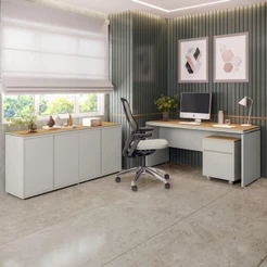 Conjunto de Escritório Office 3 Peças Mesa Escrivaninha Gaveteiro Balcão Oslo
