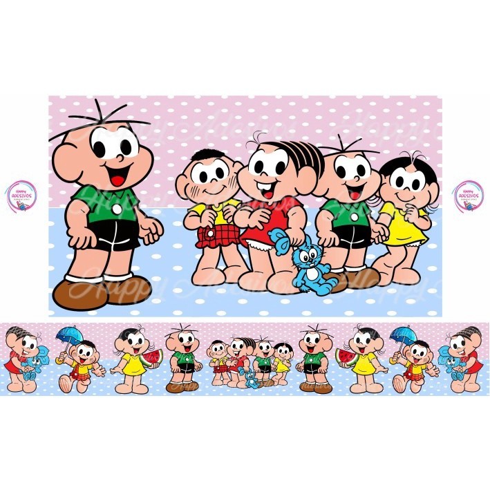 Faixa Adesiva Decorativa de Parede Adesivo para Parede Infantil Turma de Monica Menino Menina Irmãos Casal Monica Magali Cebolinha Cascão Luxo Sala Quarto full Show2