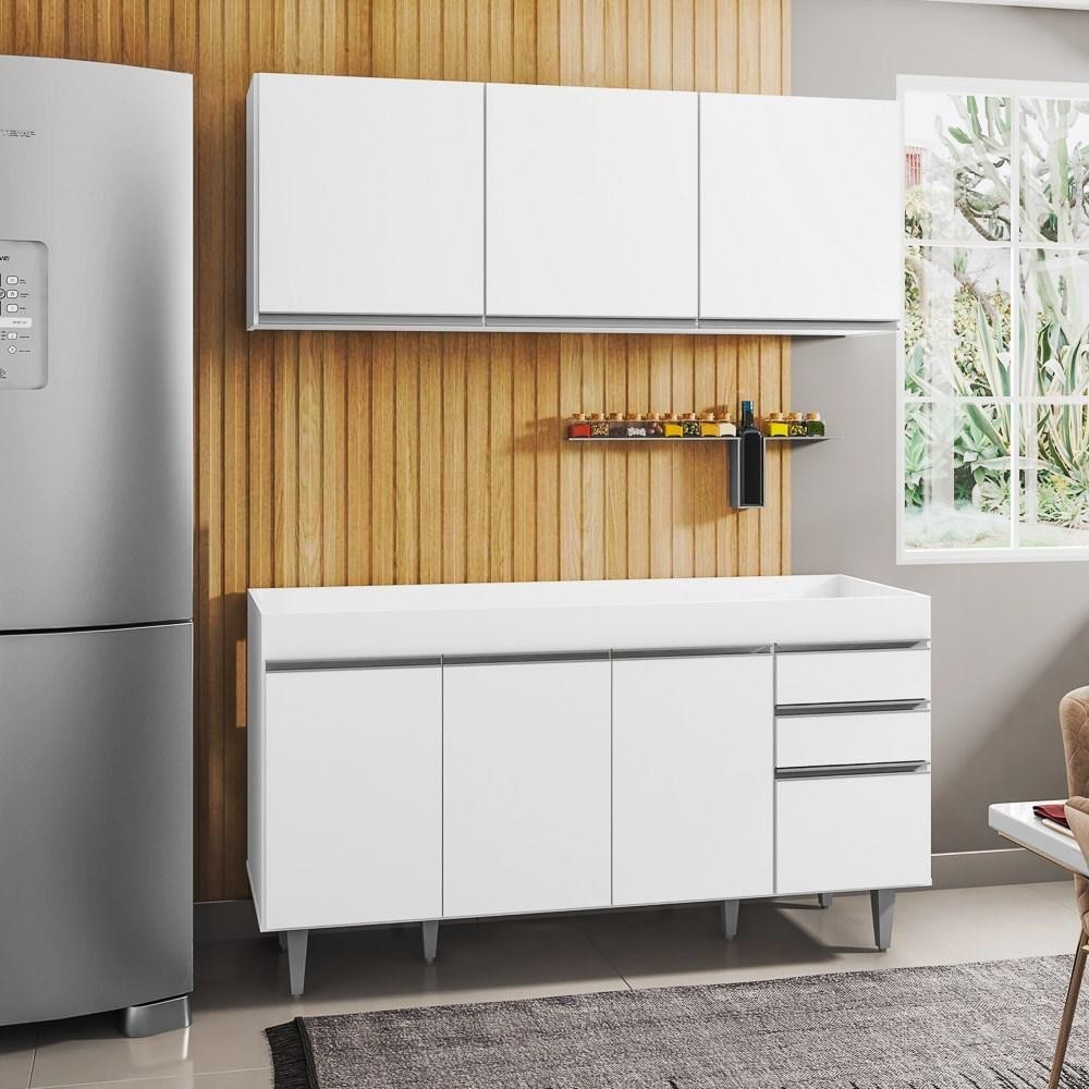 Armário Aéreo Argélia e Balcão Gabinete Para Pia 150cm sem Tampo Marrocos Branco - Lumil Móveis em Oferta na Shopee