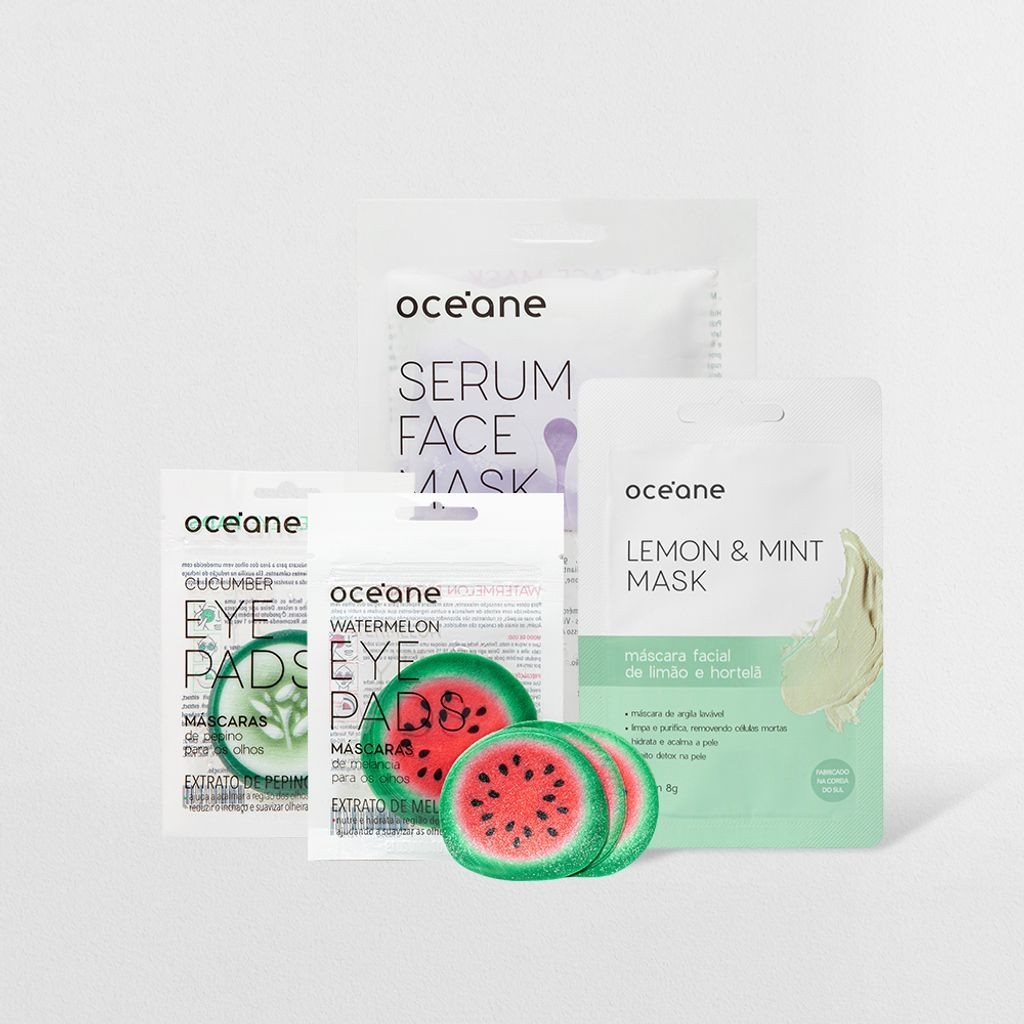 Kit Máscara Facial de Limão e Hortelã + Máscara Para Olhos de Pepino + Máscara Facial com Retinol + Máscara Para Olhos de Melancia (4 Produtos) em Oferta na Shopee