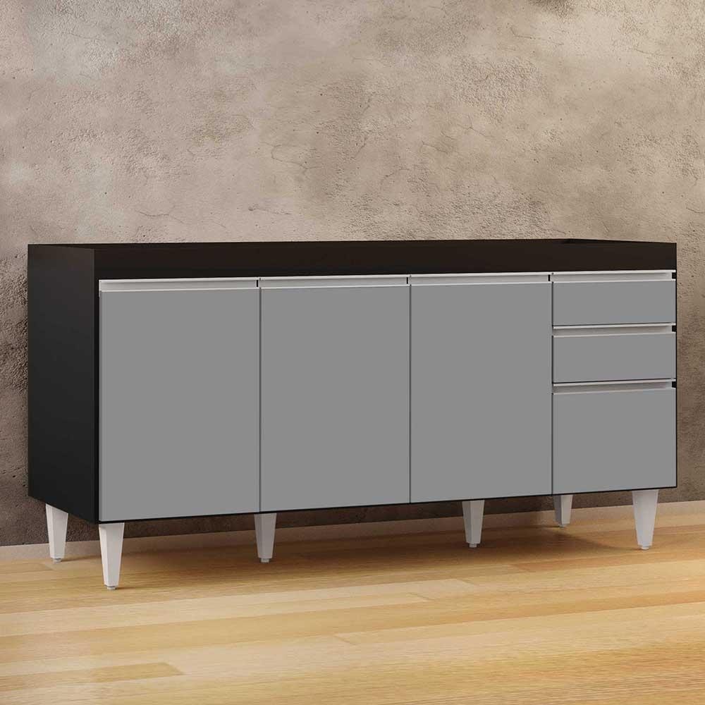 Balcão Gabinete 160cm Sem Tampo 4 Portas 2 Gavetas Arkansas Preto/Cinza - Lumil Móveis em Oferta na Shopee