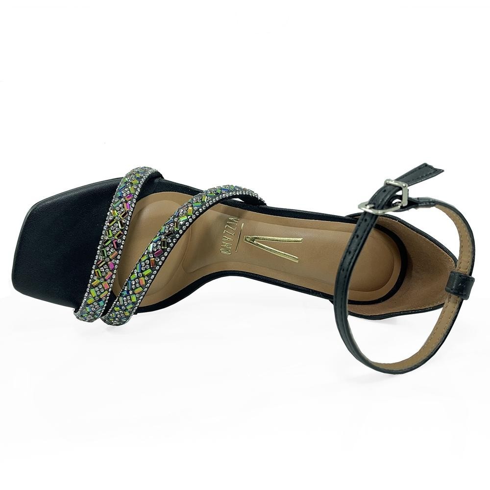 Detalhes do Sandália Vizzano Salto Acrílico Strass Pedras Feminina - Preto