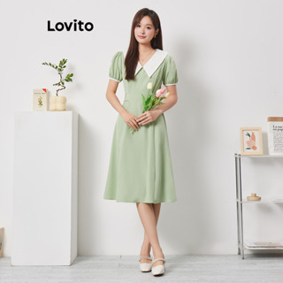 Lovito Casual Vestido Feminino Liso Colorblock Plissado L74ED316