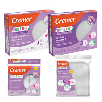 Kit Pinte e Borde - Fralda Pinte e Borde Branca + Toalha Pinte e Borde Branca + Pano de Boca Pinte e Borde Branco + Toalha com Capuz Pinte e Borde | CREMER