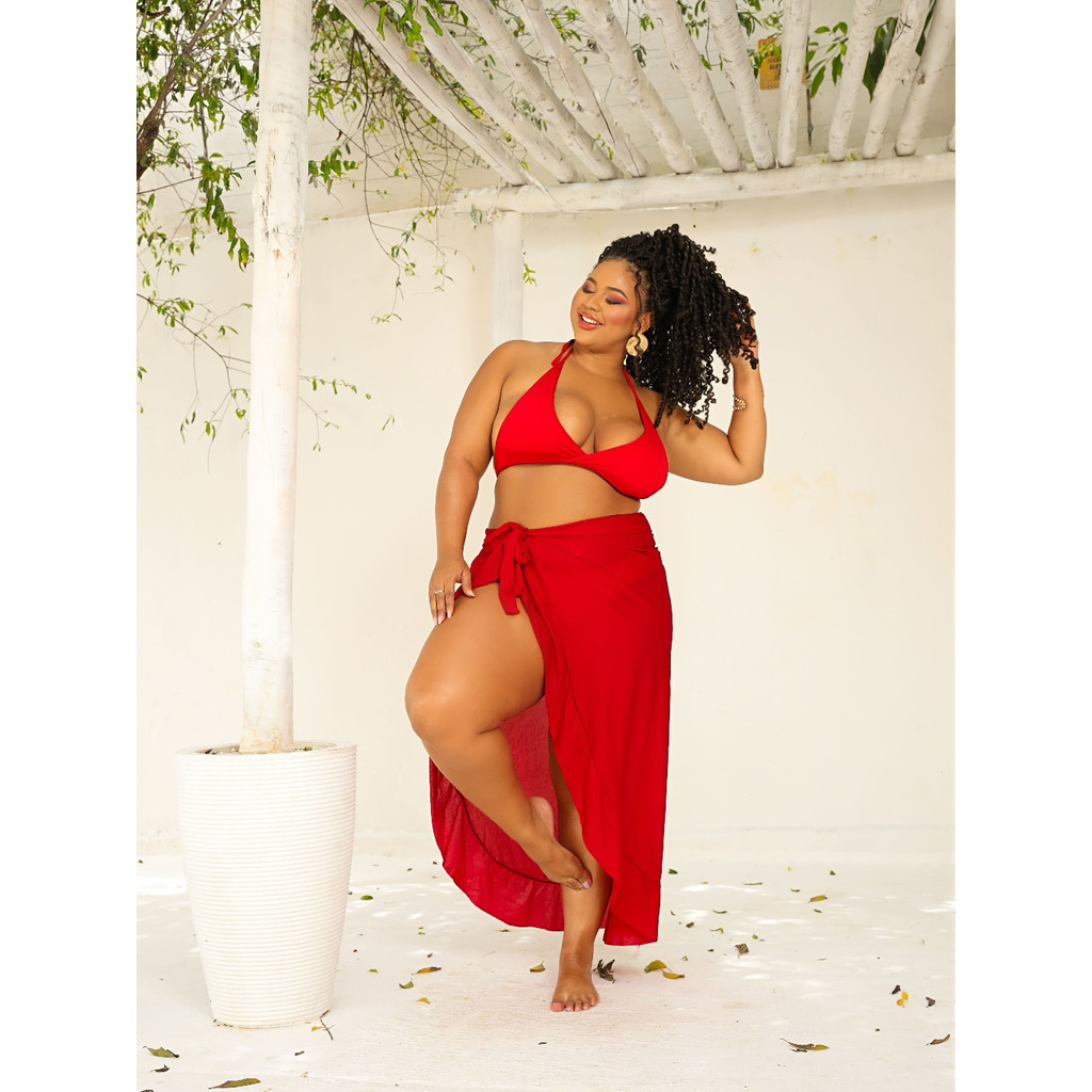 Kit Praia Feminino Plus Size Biquini Asa Delta Aviador + Saida Pareo