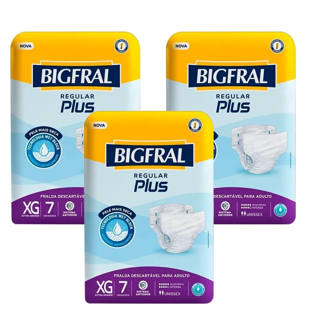 Kit 3 unidades - Fralda Geriátrica Bigfral Regular Plus XG 7 Unidades em Oferta na Shopee
