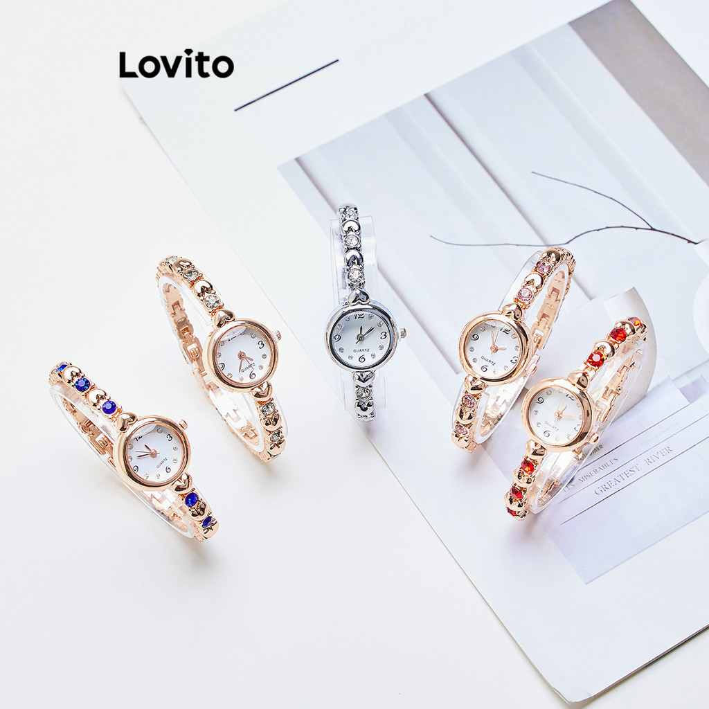Lovito Elegante Relógio de Quartzo com Cadeia em Forma de Coração e Strass, Moda Luxo Leve para Mulheres LFA78162 - Watches