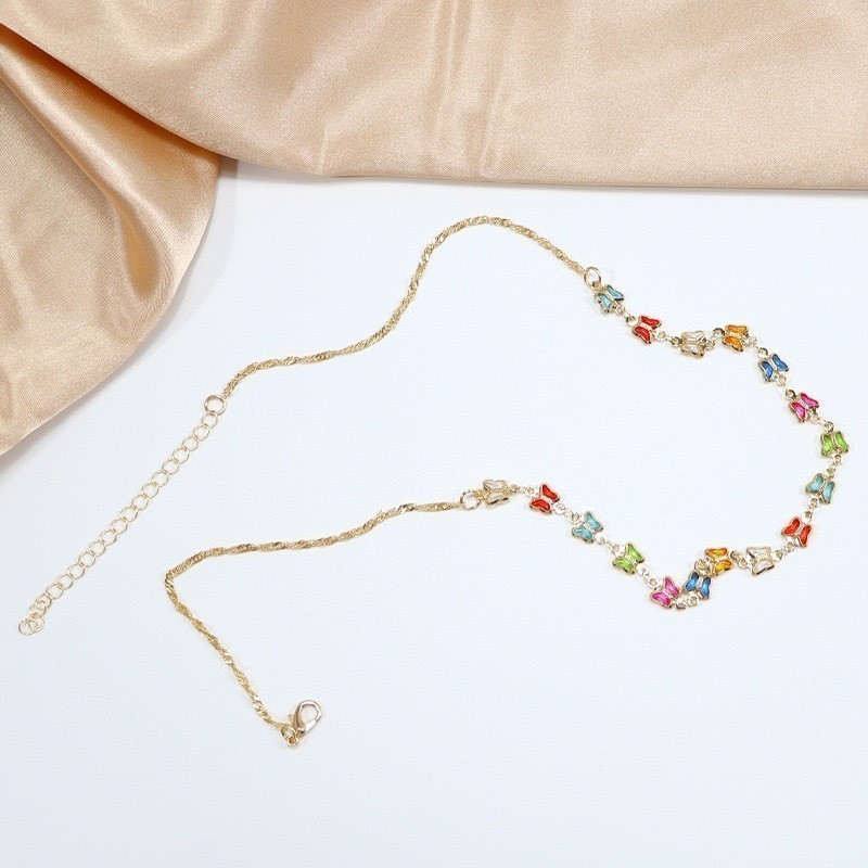 Colar Choker Borboleta Colorida Folheado Banhado A Ouro 18K A prata 925 — imagem 2 de 2
