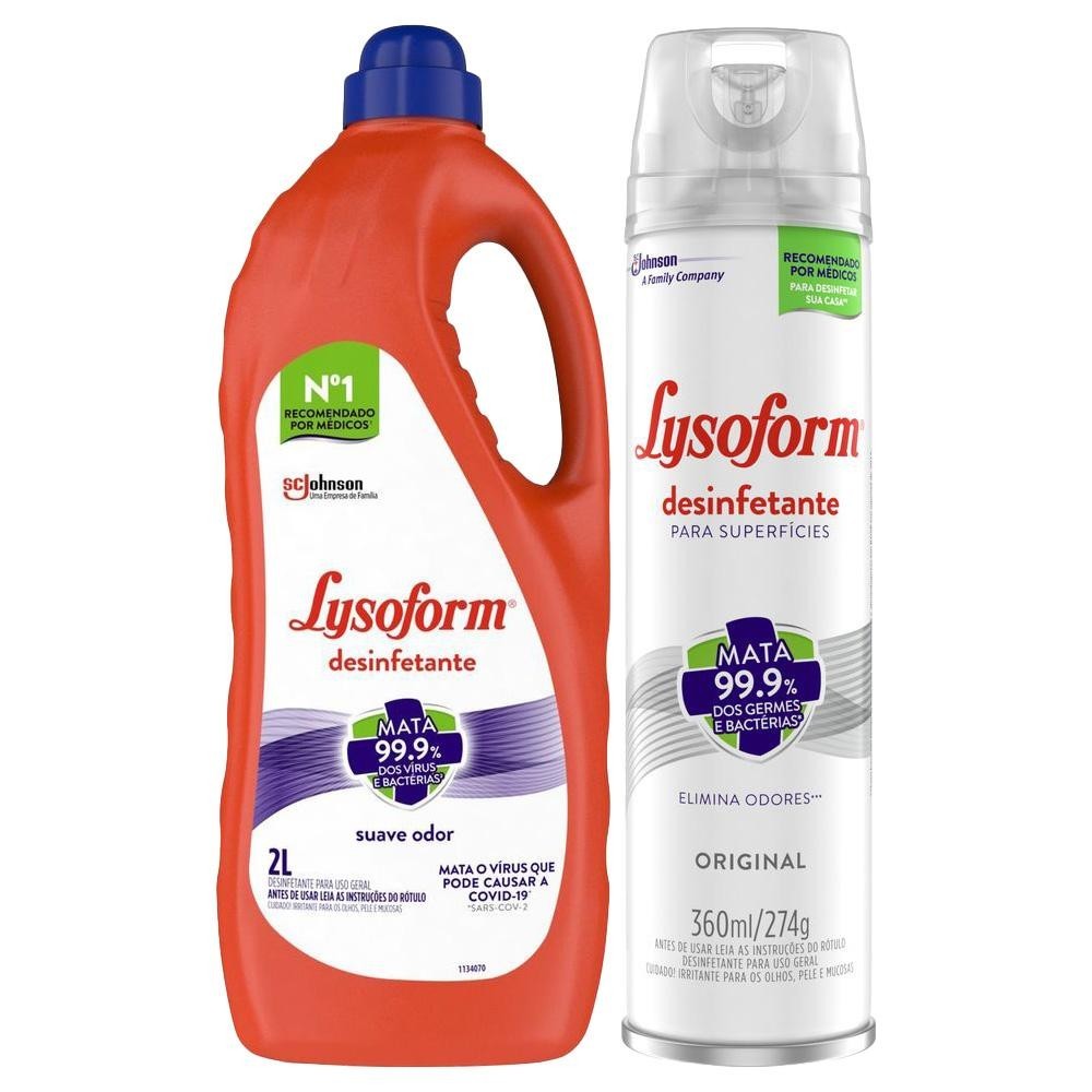 Kit Desinfetante Lysoform Suave Odor 2L + Aerossol Original 360ml - Home & Living