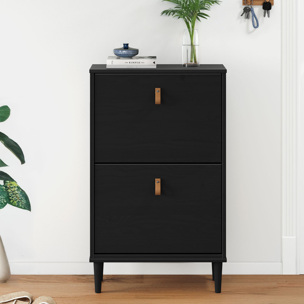 Aparador Sapateira Basculante Tamanho 44 Vintage Madeira Preto Mikka em Oferta na Shopee