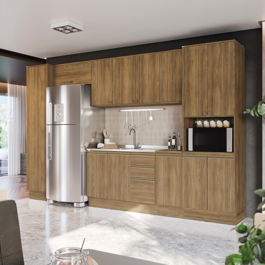 Cozinha Modulada Celeste Kappesberg 100% MDF Nogueira 360cm em Oferta na Shopee