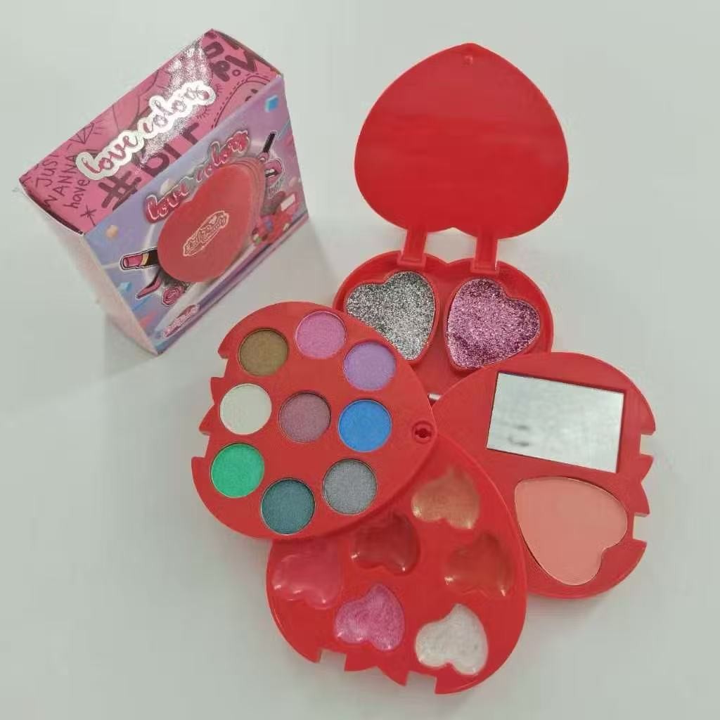 Kit de Maquiagem Infantil coração ( Sombras, blush, batom, Pincel ) mai kit em Oferta na Shopee
