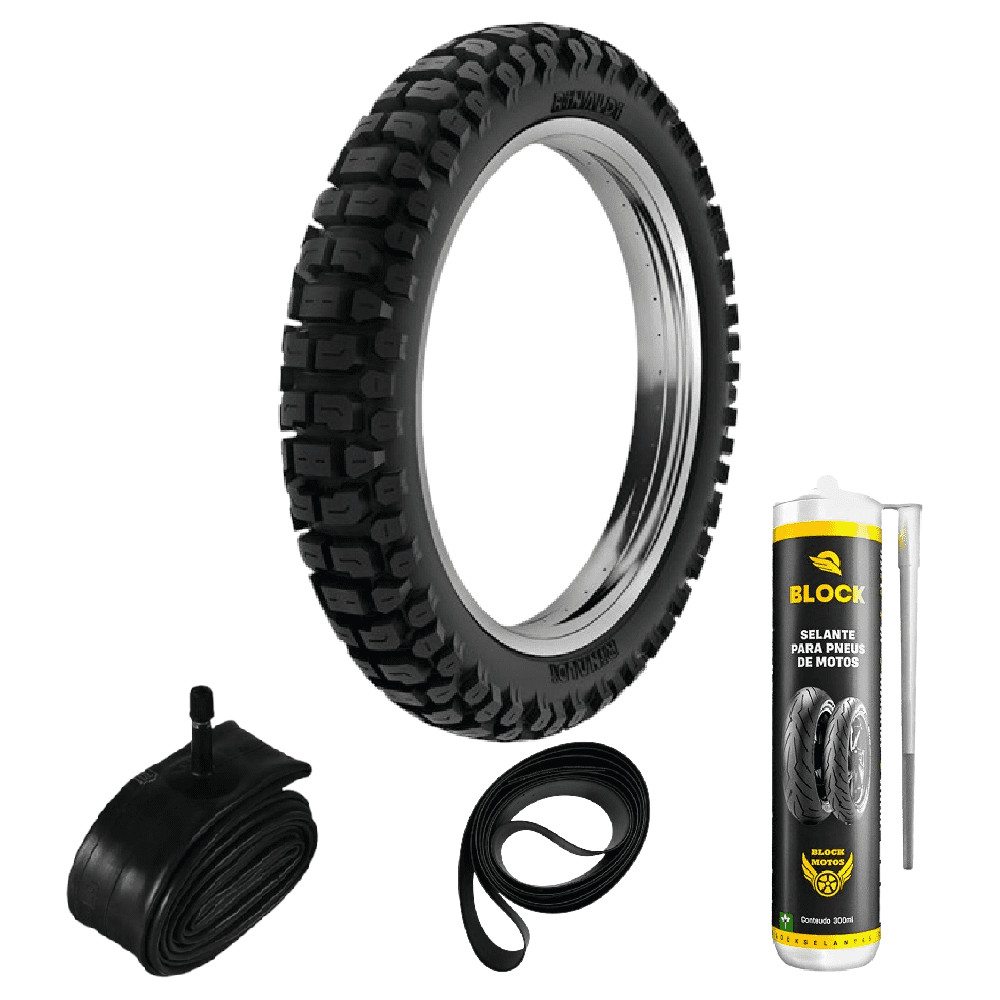 Pneu Bros 150 Xre 190 Xtz 150 Crosser 110/90-17 60p Rt36 Rinaldi + Camara + Cinta + Selante