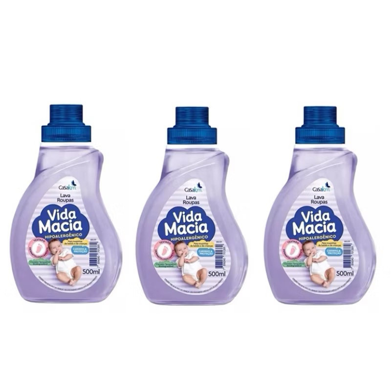 kit 03 Lava-Roupas Vida Macia Hipoalergênico - Proteção e Suavidade para as Roupas do Seu Bebê
