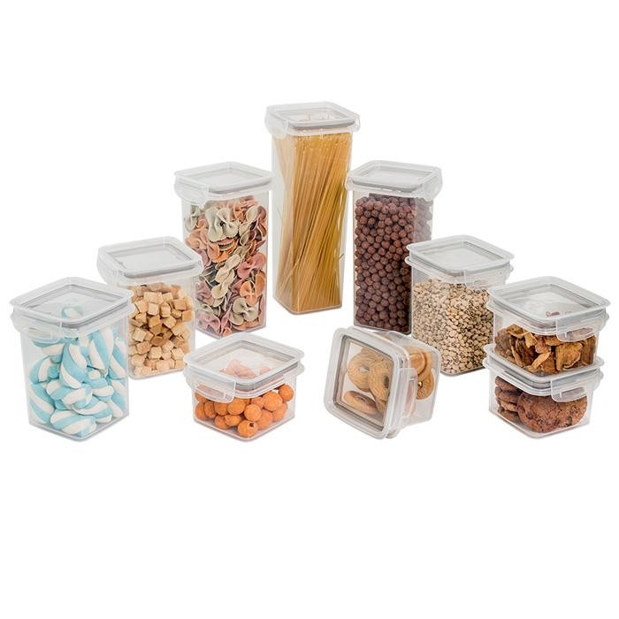 Kit 10 Potes Herméticos com Trava Quadrado Plástico Plasútil