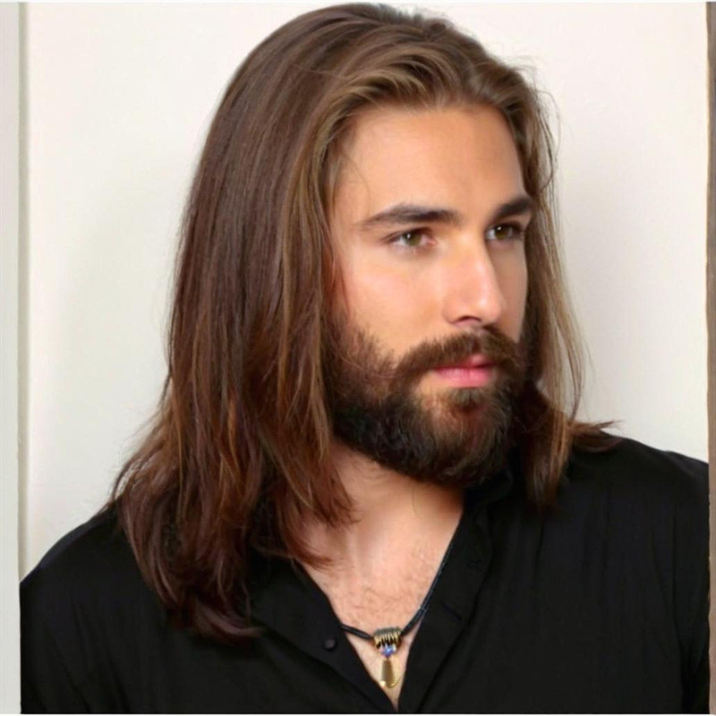 Peruca Europeia E Americana Masculina , Cabelo Médio Longo , Inteira