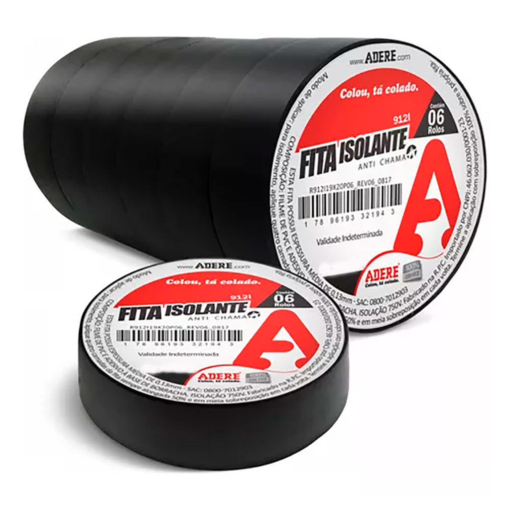 Kit Com 6 Fita Isolante 18mmx5m Preta Adere em Oferta na Shopee