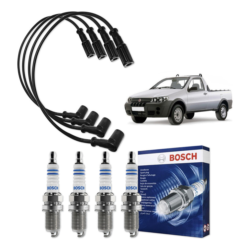 Kit Cabo E Vela de Ignição Original Bosch Fiat Strada 1.4 8V Flex 2005 A 2012
