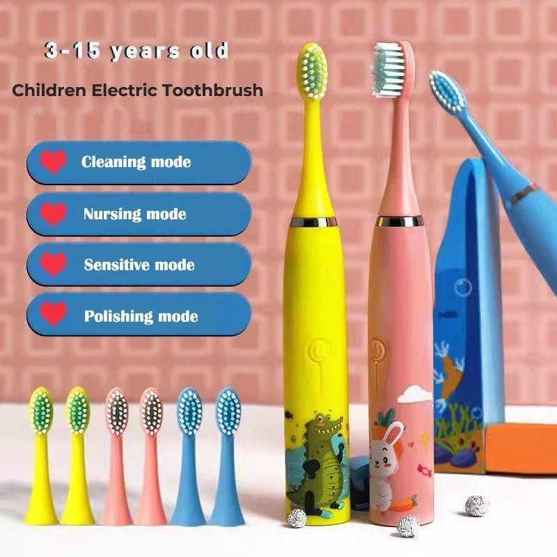 Escova Dental Elétrica Infantil Com 5 Cabeças Substitutas Kids Cartoon Ultrasonic Sonic A Bateria