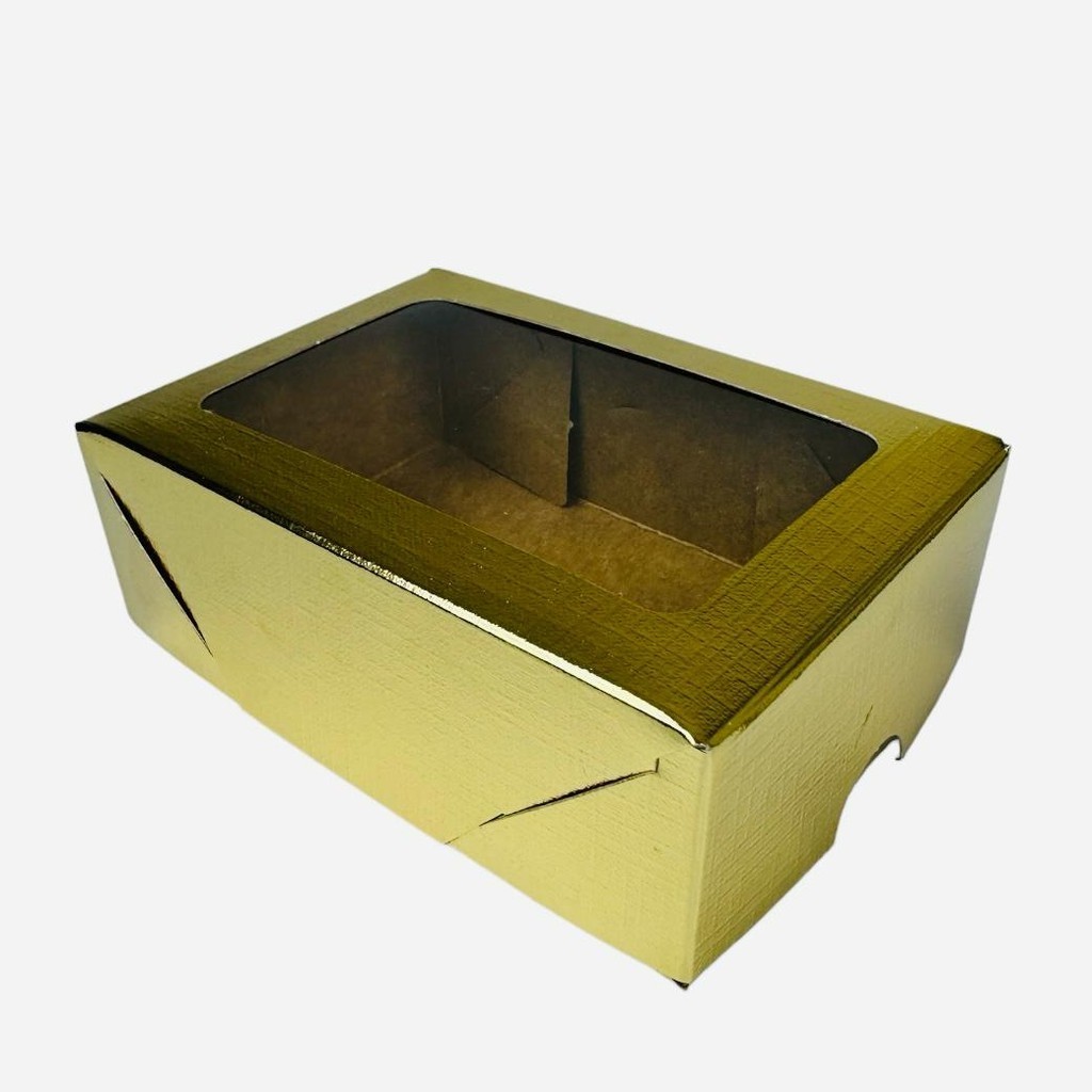 10 Caixa P/6 Doces OURO Textura com Visor PVC LAMINADA - Stationery