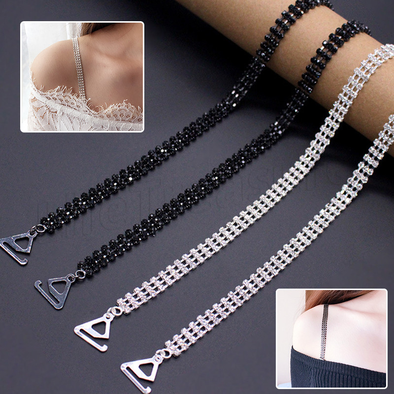[Destaque] Arnês De Roupa Íntima De Metal Invisível-Cinto De Ombro De Sutiã Sexy-Alça Strass De Fileira Dupla-Suporte De