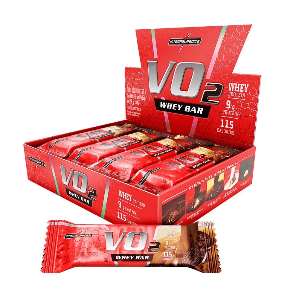 Barra de Proteina Whey Bar VO2 Isolado Concentrado Blend de Proteina Cookies and Cream 12un 30g - Integralmédica