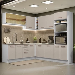 Armário de Cozinha Completa de Canto 459cm Branco/Crema Agata Madesa 01