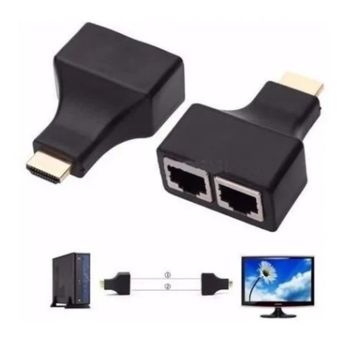 Adaptador HDMI via Cabo de Rede RJ45 Extensor HDMI Macho para 2 Portas RJ45 Par Conversor