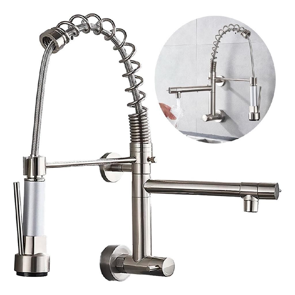 Torneira De Cozinha Parede Gourmet Monocomando Inox Prata
