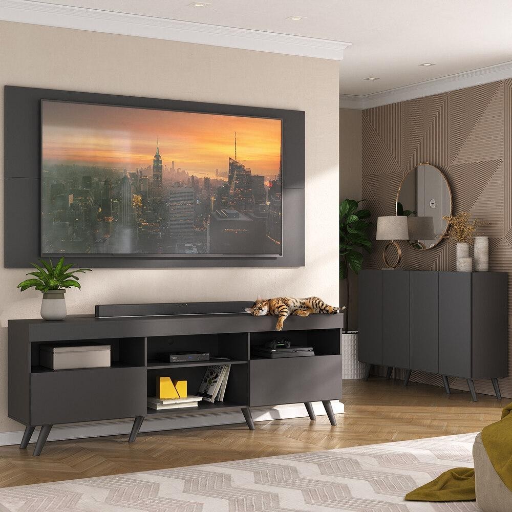 Conjunto Sala de Estar Rack + Painel TV 65" e Aparador Retrô Sofia Multimóveis Preto em Oferta na Shopee