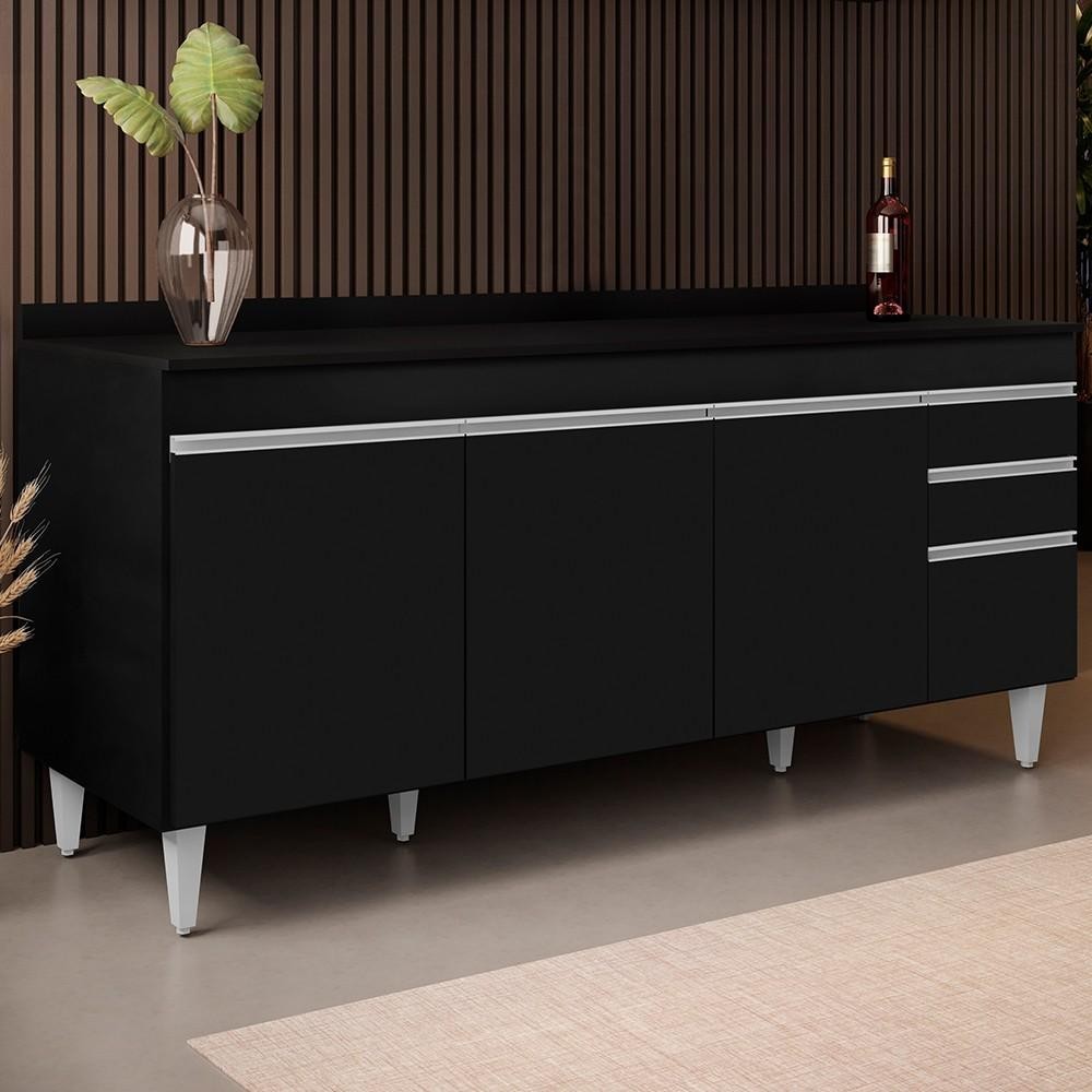 Balcão Gabinete 180cm com Tampo Dallas Preto - Lumil em Oferta na Shopee