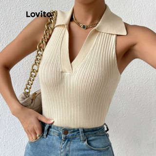 Lovito Regata Casual De Malha Canelada Lisa Para Mulheres LNL36093 (Damasco/Preto)