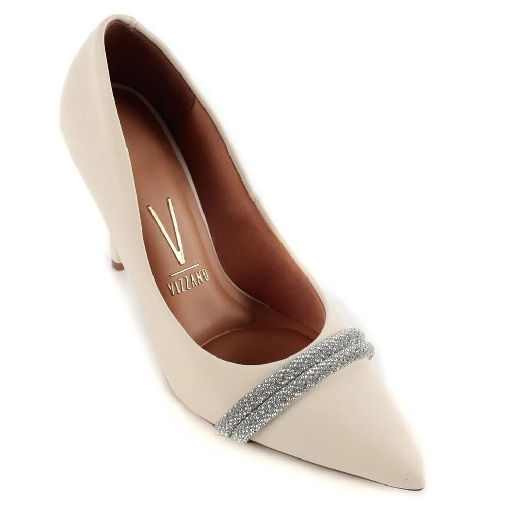 Scarpin Vizzano Tira Strass Salto Alto - Branco Off - Women Shoes
