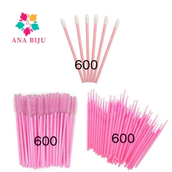 ANA1108 Kit - 600 Escovinhas + 600 Microbrush + 600 Aplicador de Batom Alongamento Cilios