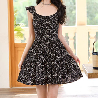 Lovito Vestido Boho Ditsy Floral Com Babados E Botões Para Mulheres L80ED334