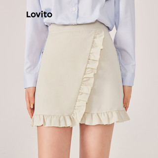 Lovito Casual Saia Feminina Lisa com Bainha Enrugada L71ED095 (Damasco)