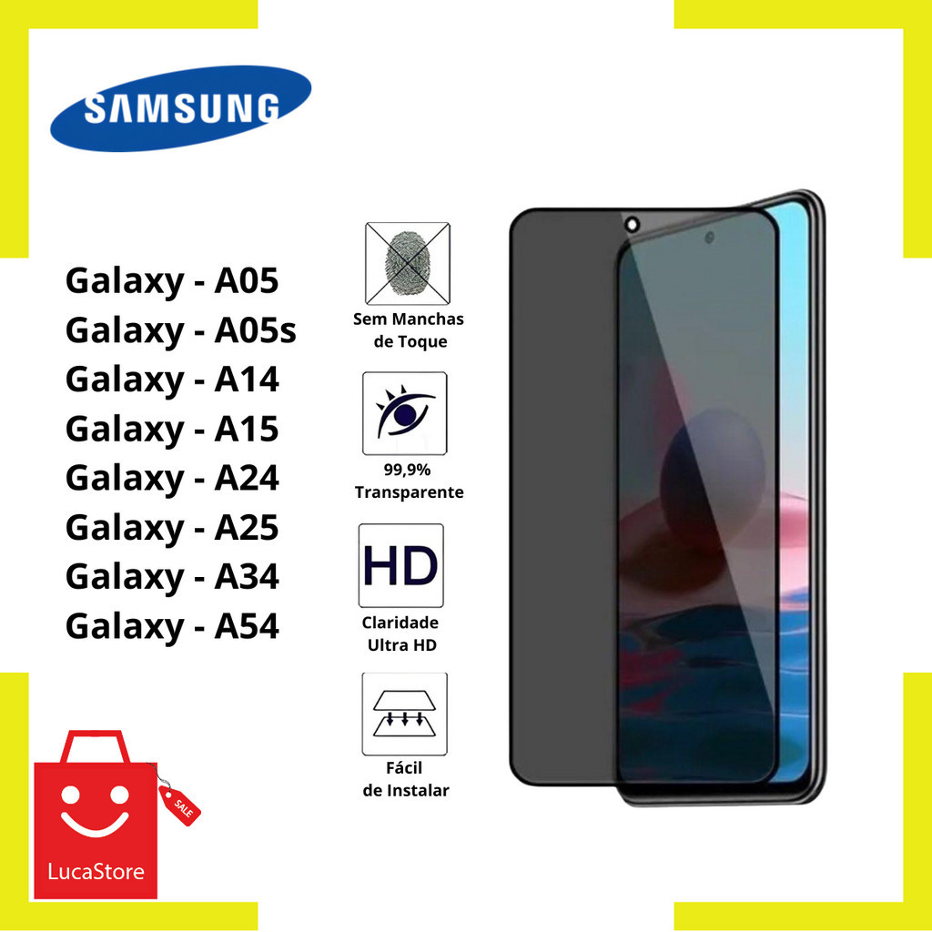 Película de Vidro 3D Privacidade Anti Spy Para Samsung Galaxy A05/A05s/A14/A15/A24/A25/A34/A54
