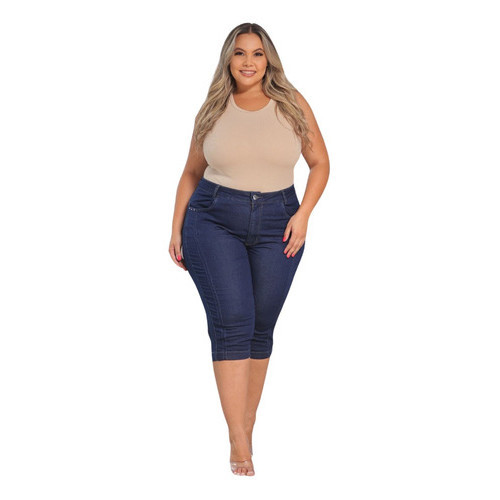 Calça Jeans Feminina Cintura Alta Com Elastano Capri Plus Size Verão em Oferta na Shopee