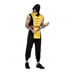 Fantasia Ninja Amarelo Masculina Roupa Samurai Adulto Com Máscara