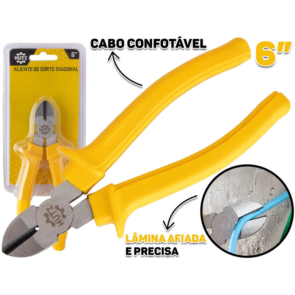 Alicate De Corte Diagonal Isolação Até 1000V Profissional 6 Polegadas Aço Carbono Hutz - Home & Living