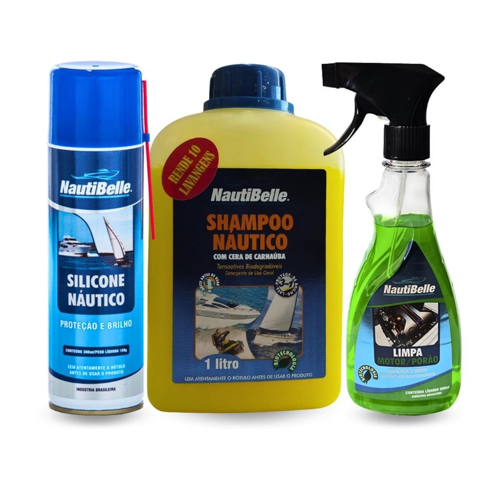 Kit Limpeza Náutico Jet Lancha Nautibelle Silicone Nautico Limpa Porão Lava Lancha