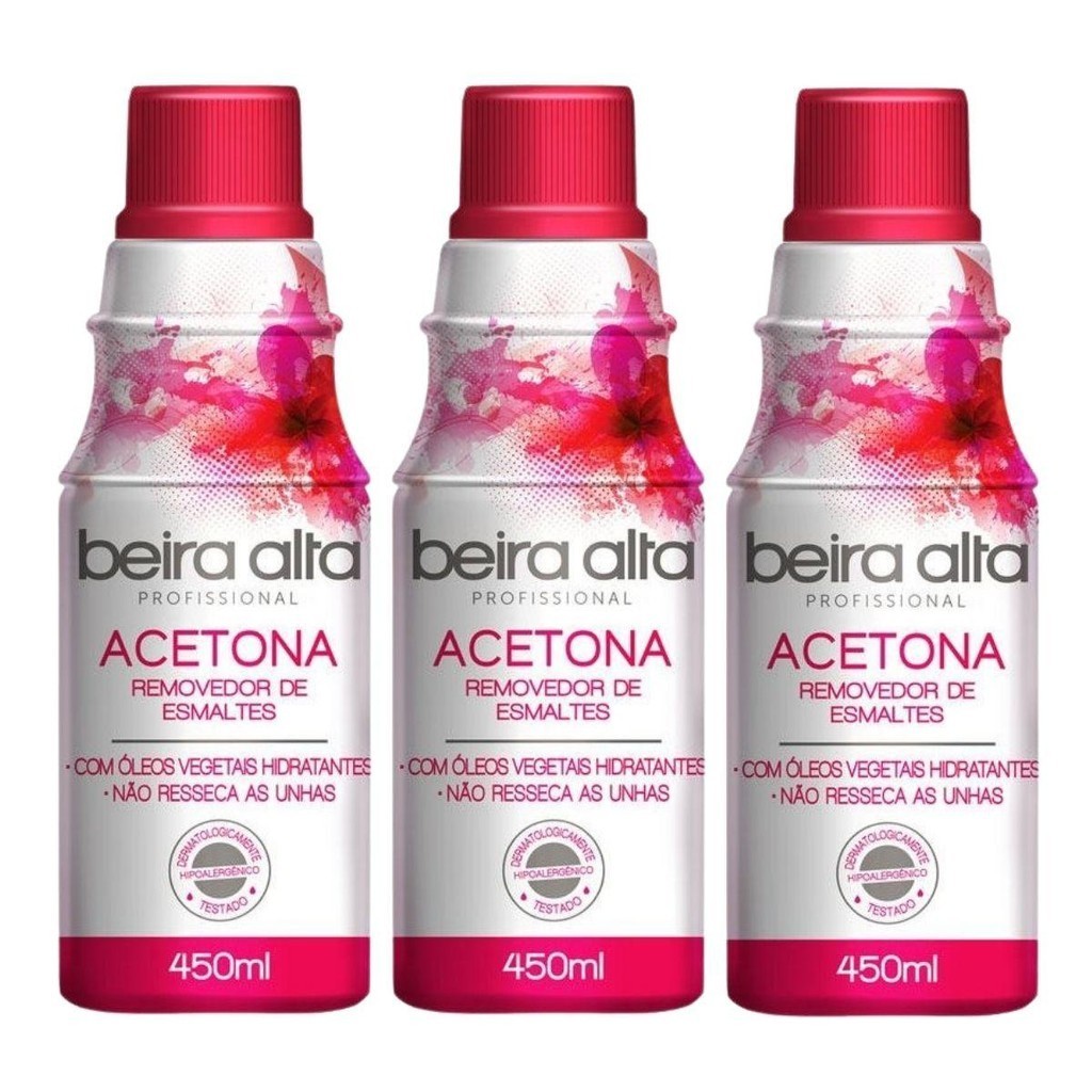 Kit Removedores de Esmaltes Acetona Beira Alta 450ml C/3