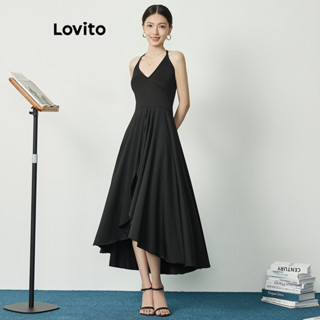 Lovito Vestido Casual Alto e Baixo Liso para Mulheres L77ED128
