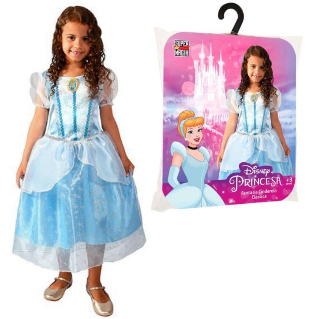 Fantasia Princesa Infantil de Luxo Vestido da Cinderela Classico