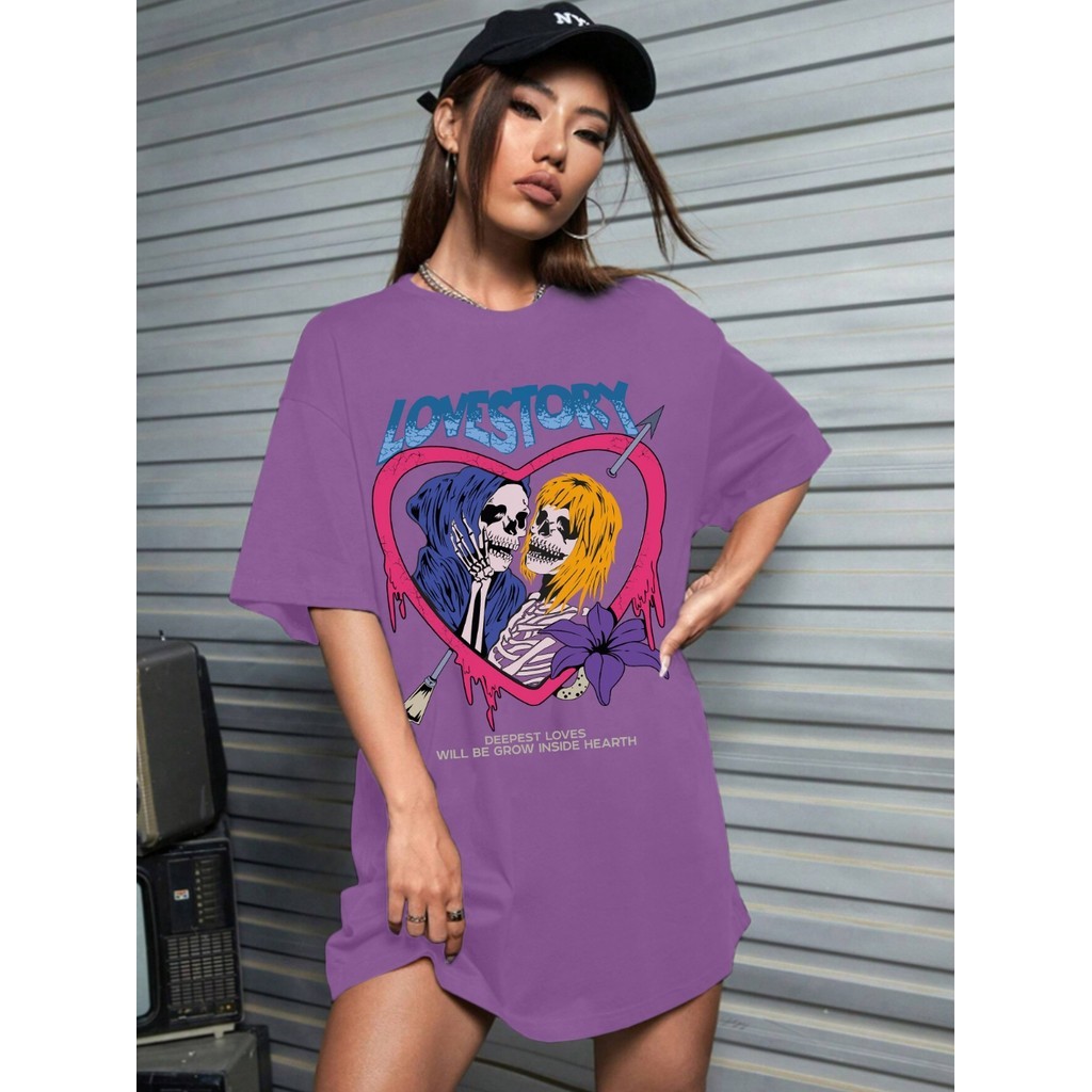 Camiseta Oversized Feminina Streetwear Academia Blusa Moderna Tumblr Unissex Camisa Bordada T Shirt
