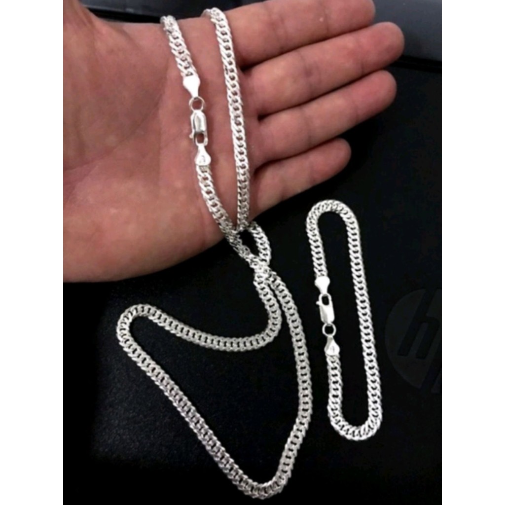 Conjunto Elo Duplo corrente 60cm + pulseira prata 925 banhada 11 rn
